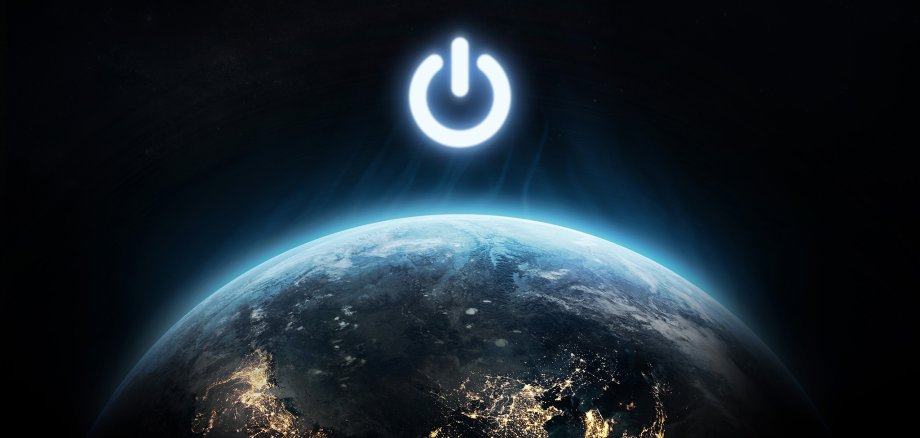 Planet Earth and power button. Earth hour event. Ecology. Elemen